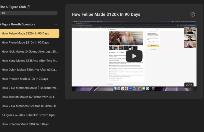 Six Figure Growth Operators lesson titled How Felipe Made $120K in 90 Days