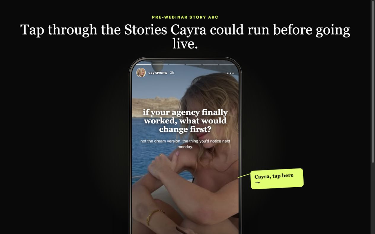 Pre-webinar Instagram story sequence preview